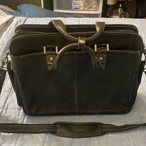 Classic Black Vintage Mancini  Leather Briefcase with Shoulder Strap